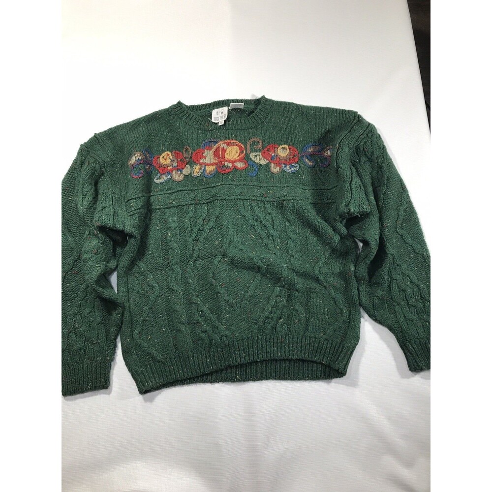 Vintage TOGETHER Womens Knit Sweater Green Speckle Floral Sz XL (16)
